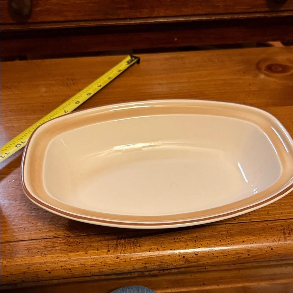 Cream and Tan Stoneware Serving Dish